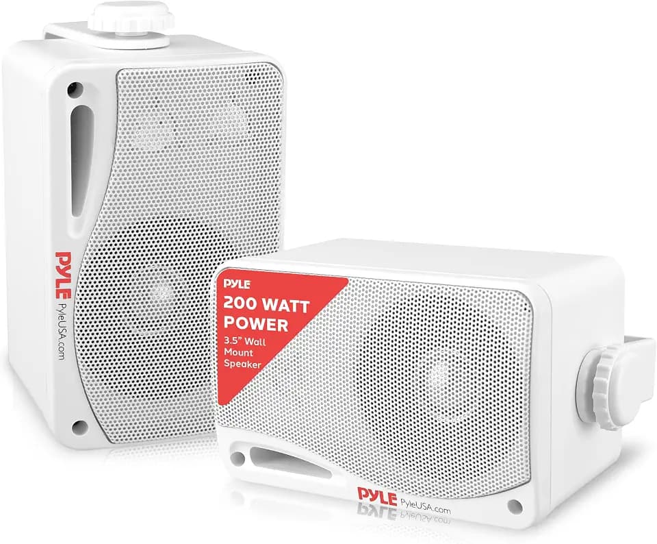 Pyle Outdoor Waterproof Wireless Bluetooth Speaker - 3.5 Inch Pair 3-way Active Passive Weatherproof Wall, Ceiling Mount Dual Speakers System w/ Heavy Duty Grill, Patio, Indoor Use -PDWR42WBT (White)