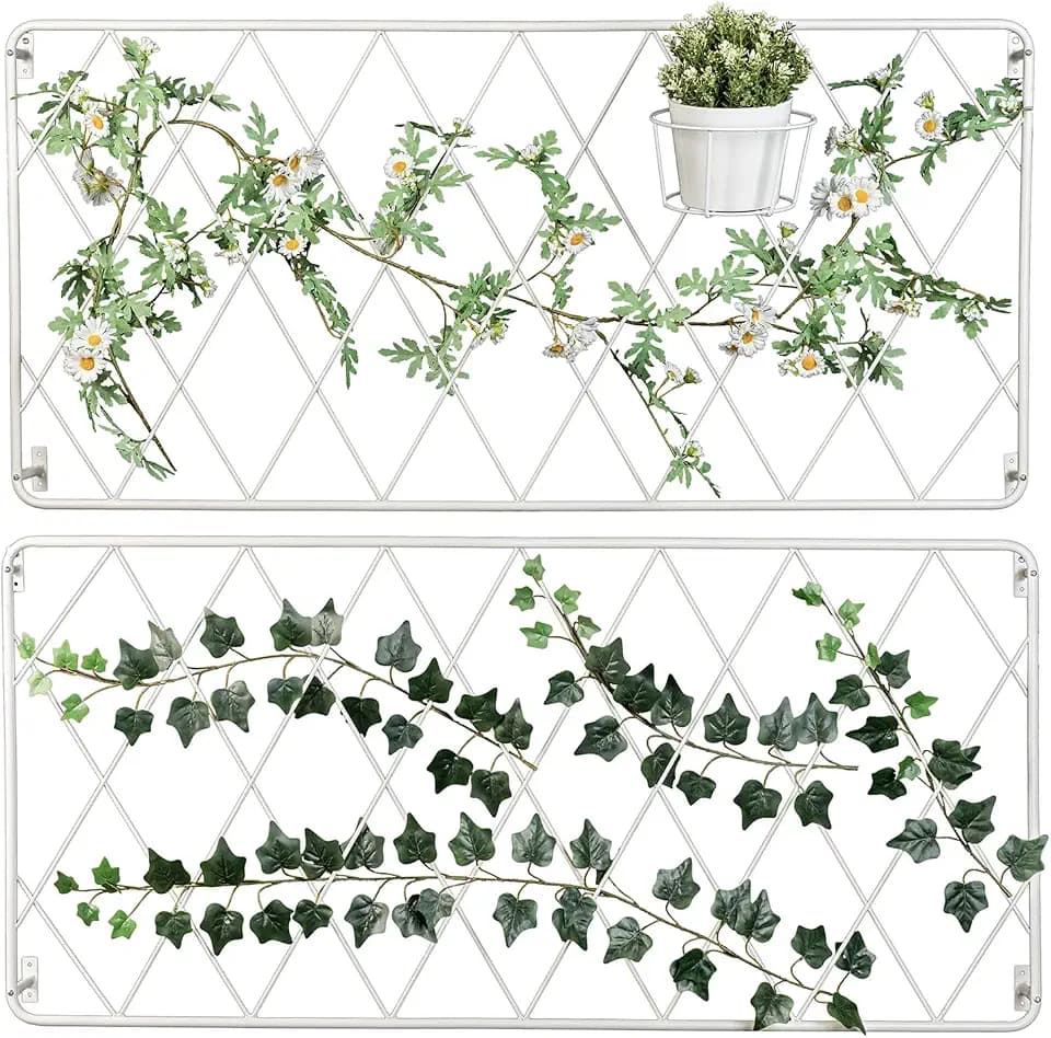 MyGift Wall Garden Trellis, White Metal Lattice Panels Set of 2
