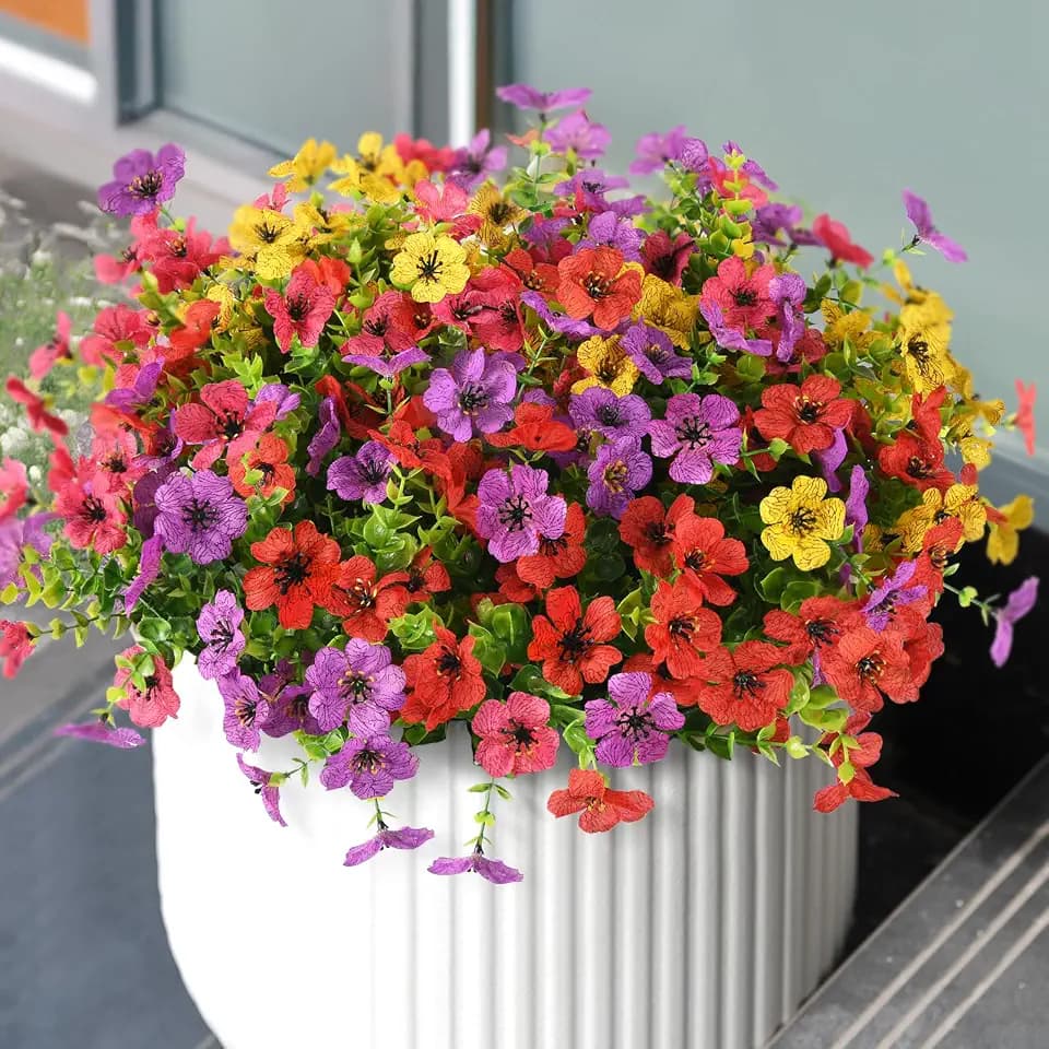 ZFProcess Artificial Flowers Faux Plants Outdoor Fake Flowers Spring Decor,12 Bundles Outdoor Flower Plastic Plant Colorful Daisy UV Resistant for Porch Patio Yard Garden Pot Planters