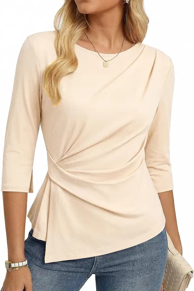 GRACE KARIN Damen 3/4 Ärmel T-Shirt Elegante Oberteile Herbst Wickelbluse