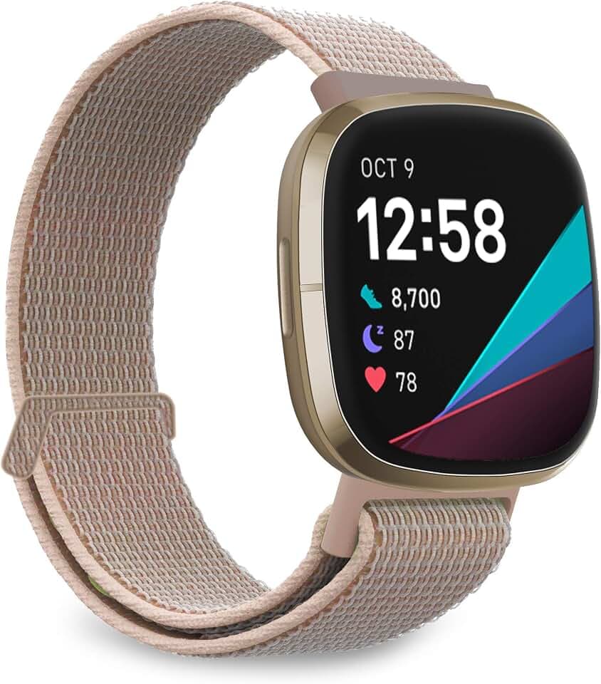 Armbänder Kompatibel mit Fitbit Sense 2/Versa 4 3 Armband, Nylon Ersatzband mit Damen Herren für Sense/Versa 3 Smartwatch (Kamel)