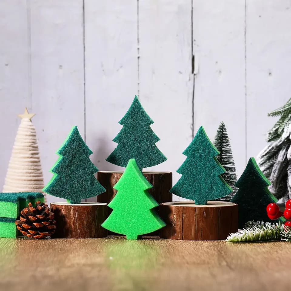 Tioncy Green Christmas Tree 12 Pack Kitchen Sponges Bulk, Green