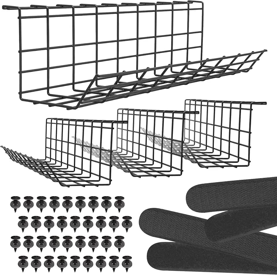 Scanfield Under Desk Cable Organizer Wire Tray, Set of 4x17 inch, Black