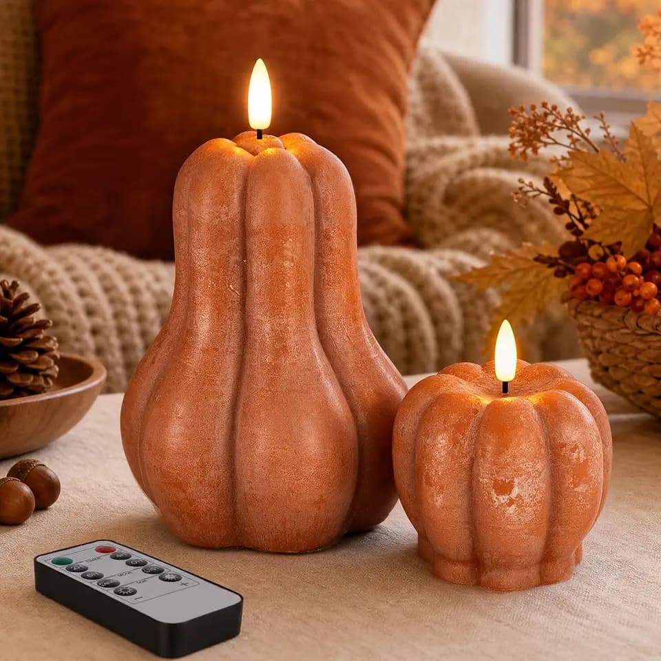 Fall Decor, Fall Decorations for Home, Flameless Pumpkin Candles, Set of 2