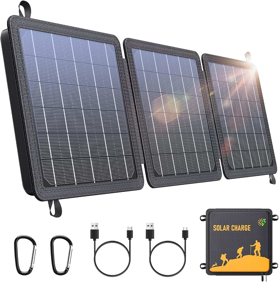 15W Solarpanel Faltbar, 24% Wirkungsgrad, Wasserdichtes IPX4, USB-C & USB-A