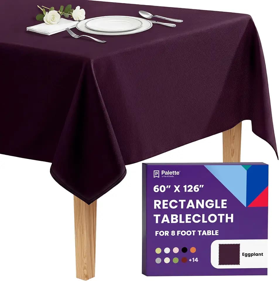 Gee Di Moda Rectangle Tablecloth - 60 x 126 Inch Eggplant Table Cloth for 8 Foot Rectangle Tables - Heavy Duty Washable Fabric - for Holiday Party, Dinner, Weddings, Baby Shower & Events