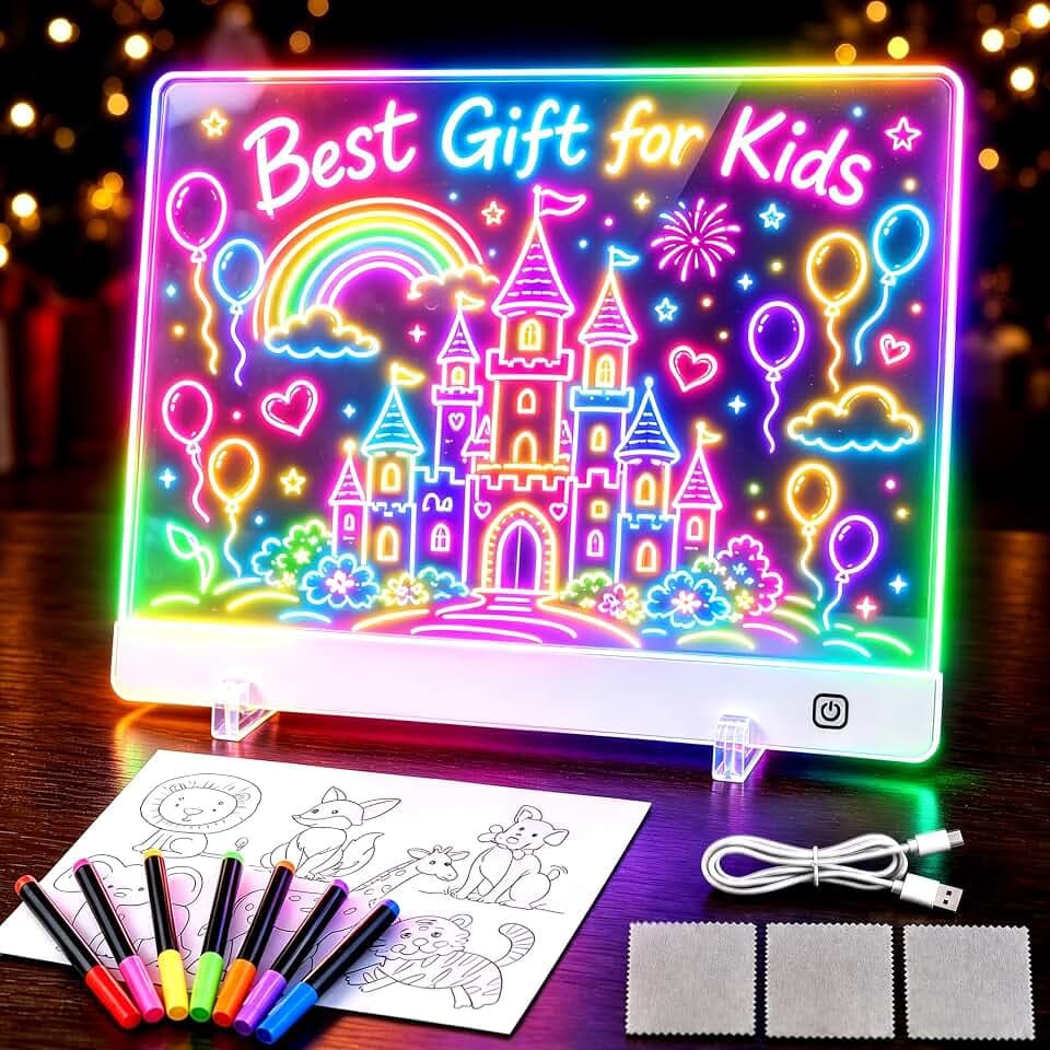 LED Zeichenbrett, Maltafel Zaubertafel für Kinder mit 7 Textmarker, Acryl