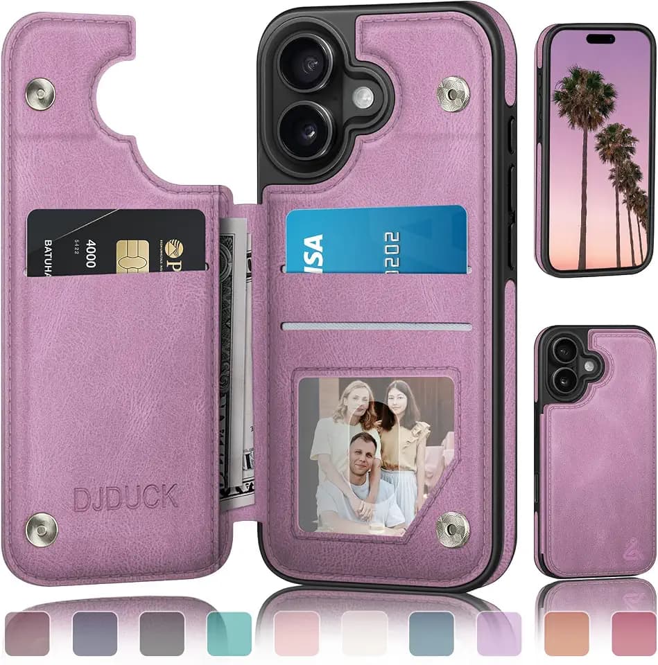 DJDUCK Designed for iPhone 17 Case Wallet with Card Holder, [Magnetic Clasp Cover] [RFID Blocking Leather Protection] Shockproof Women Men Cases 6.3 Inch for Apple 17 Light Purple