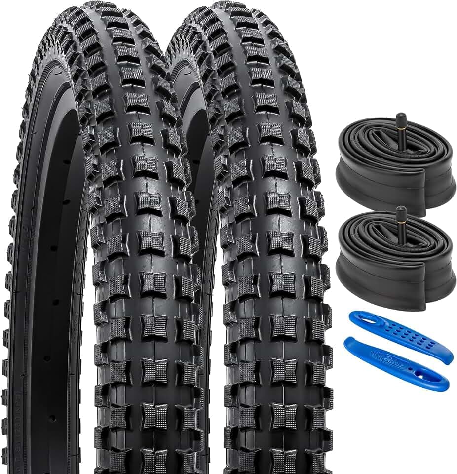 YunSCM 2Pcs Faltbare 20 Zoll Fahrradreifen 20X2.25 Mantel 58-406 und 2Pcs 20 Zoll Schlauch AV32mm Ventil kompatibel Stadt/Straße/Mountainbike 20X2.20 20X2.25 20X2.30 Reifen und schlauche