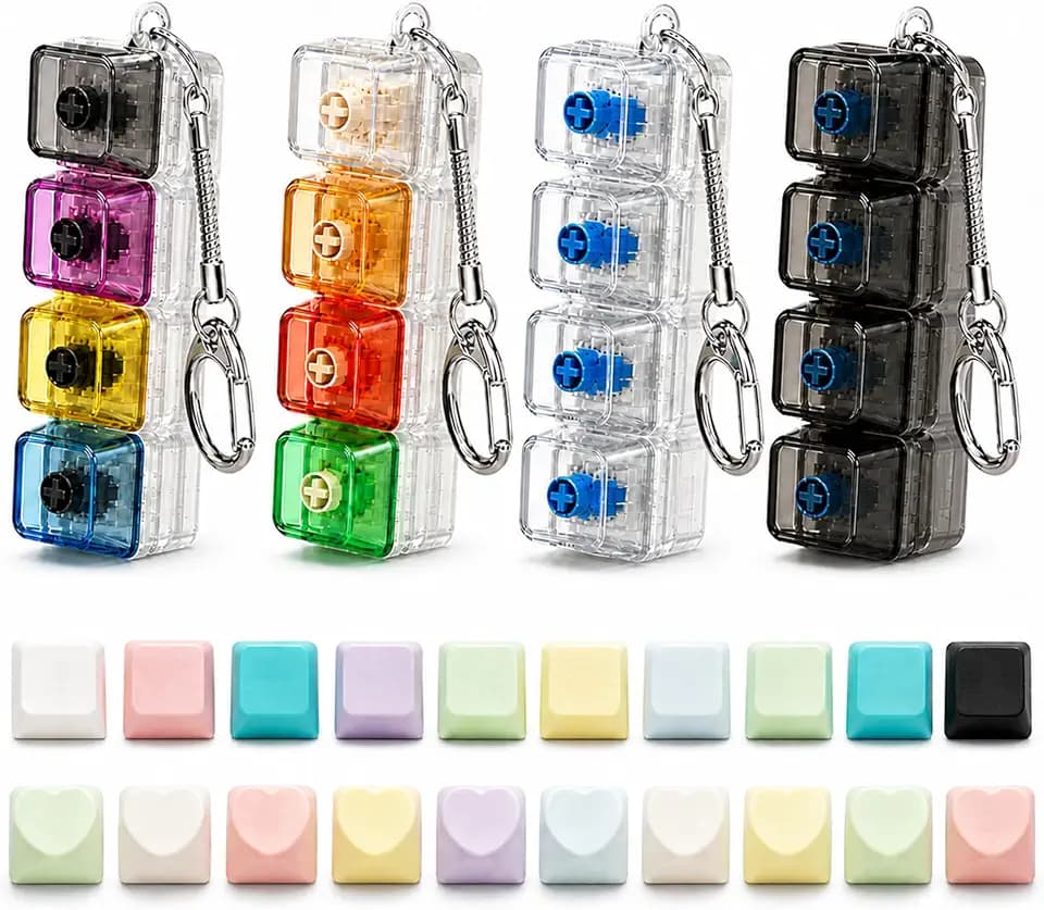 4 PCS Keyboard Fidget Toy, DIY Keyboard Clicker Fidget Keychain