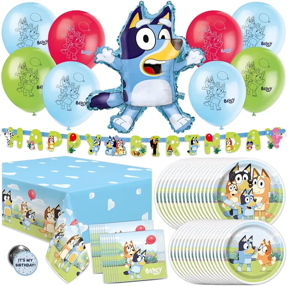 Bluey Birthday Decorations and Party Supplies with Balloons and Tablecloth