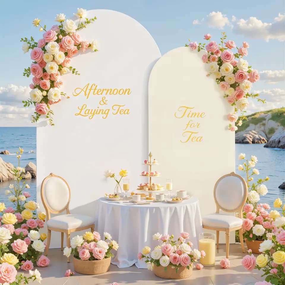 White Beige Arch Backdrop Cover 7.2FT 6FT Boho Wedding Arch Covers Set of 2