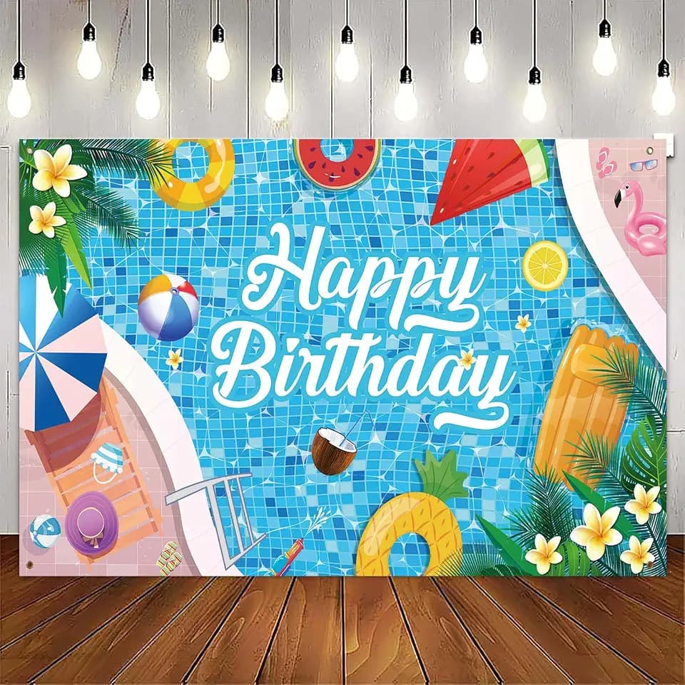Pool Party Birthday Banner Backdrop Pool Party Decorations Pool Party Birthday Decorations Large 70 * 43 Inch