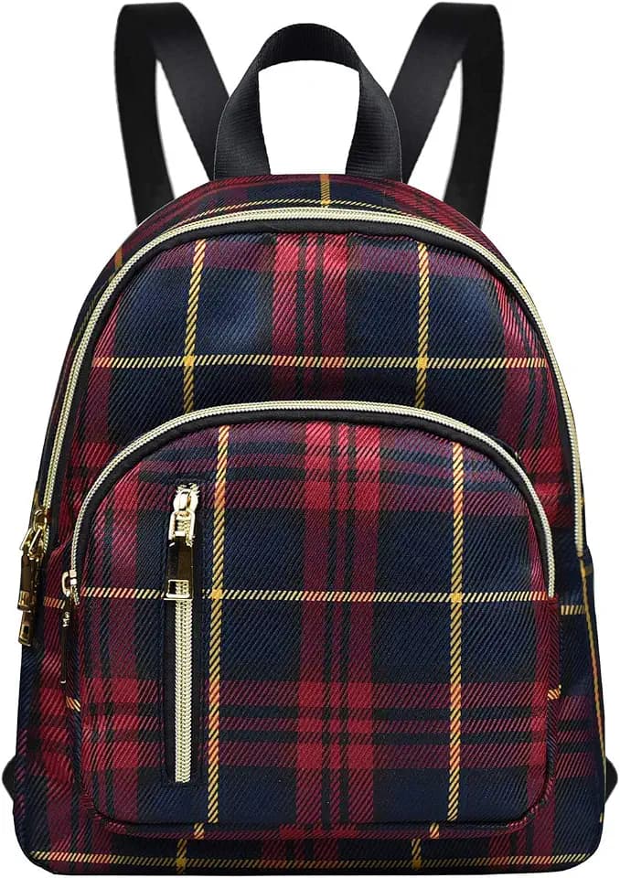 Damen Mini Rucksack Leicht Cityrucksack Tagesrucksack Rot kariert