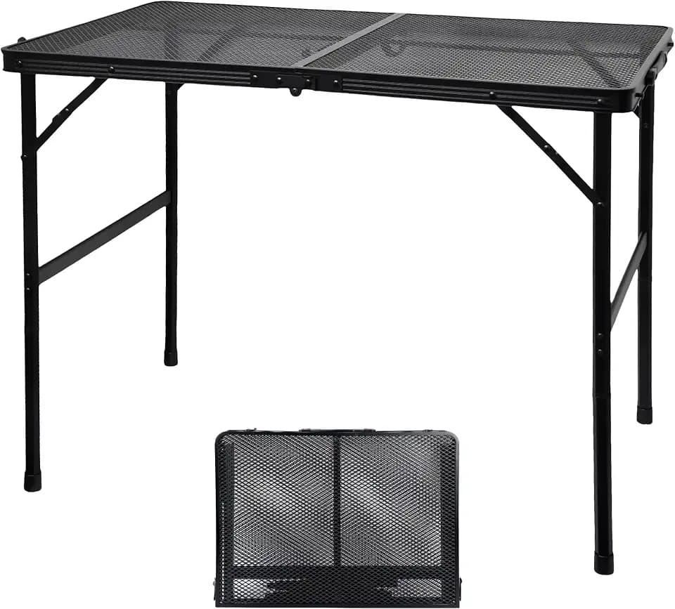 GREGIN Folding Camping Grill Table, Outdoor Metal Table. Foldable, Portable