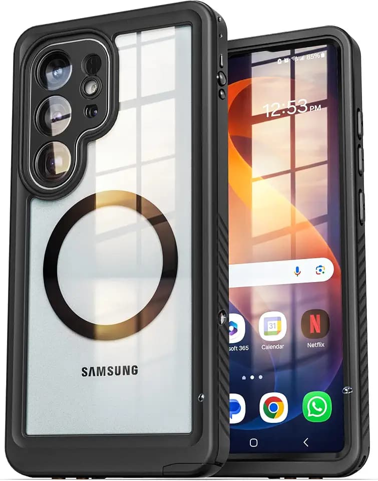 ENCASED Waterproof Case Designed for Samsung Galaxy S26 Ultra (IP68) Full Body Protective Phone Case with Screen Protector Built-in and MagSafe Compatible (Clear/Black)