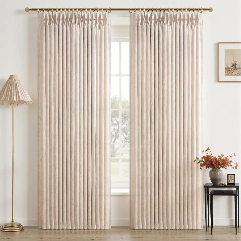 Pinch Pleated Semi Sheer Linen Curtains for Bedroom 84 Inches Long 2 Panels Set, Memory Shape Light Filtering Privacy Boho Windows Drapes Kids Room Heavy Curtain Decor with Hooks & Rings 50"Wx84"L