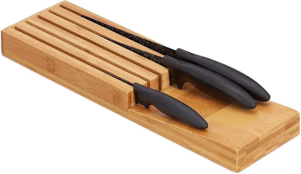 Relaxdays Messerorganizer Bambus, Messeraufbewahrung für 5 Messer, natur