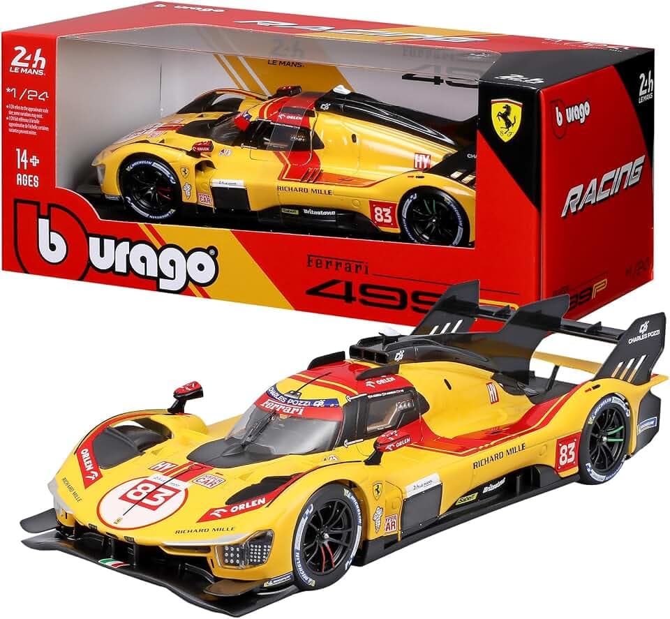 Bburago – Ferrari 499P 24H LMS Hypercar 2025#83, Diecast-Modell im Maßstab 1:24, detailgetreue Nachbildung des Le-Mans-Champions, zu öffnende Türen, offizielle Ferrari-Lizenz, 3+