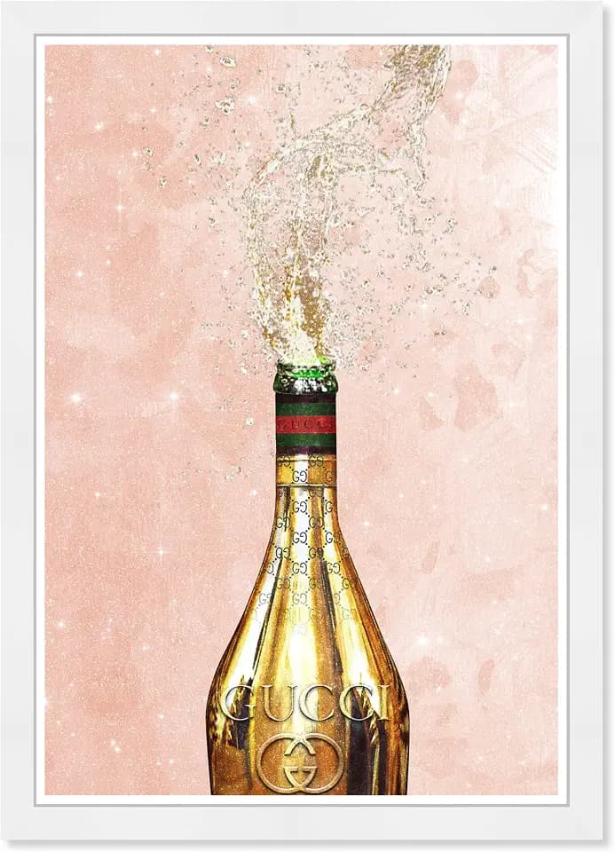 Wynwood Studio Drinks and Spirits Contemporary Fashion Wine Splash Canvas Wall Art Blush Italian Champagne Living Room Bedroom and Bathroom Home Decor 13x19 Pink and Gold