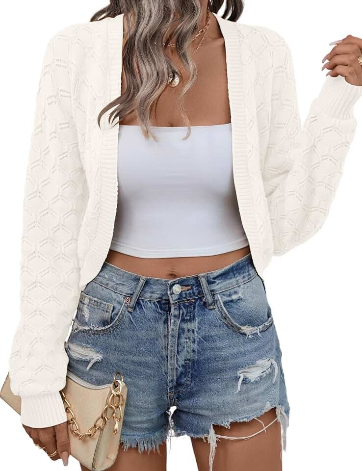 LOMON Womens Cropped Cardigan Bolero Shrugs for Dresses Knit Open Front Long Sleeve Sweater