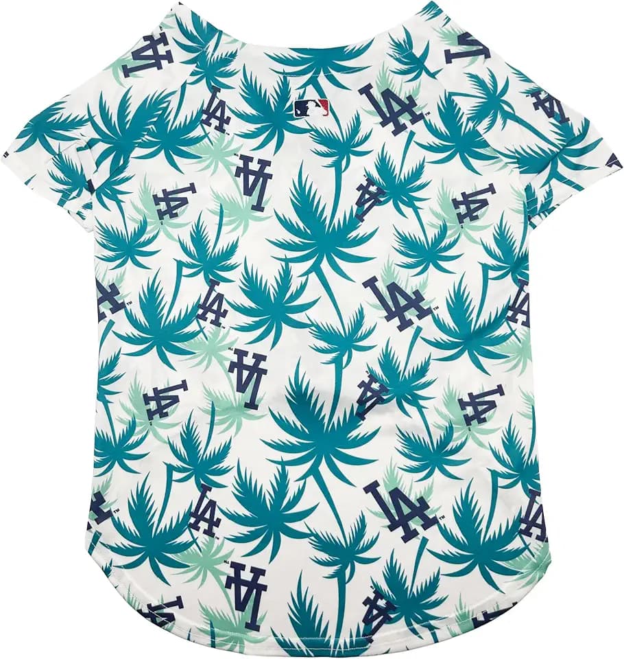 MLB Los Angeles Dodgers Hawaiian Dog Baseball Jersey, Officially Licensed Dogs & Cats Apparel, Dry-Fit Tropical Palm Print Shirt, Medium, Pet Baseball Jersey Shirt Summer Theme