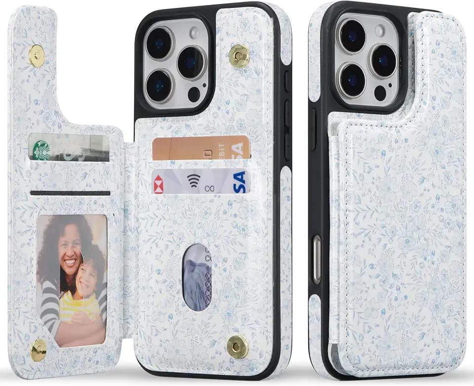ZCDAYE Wallet Case with Card Holder for iPhone 16 Pro Max, Blue Flower