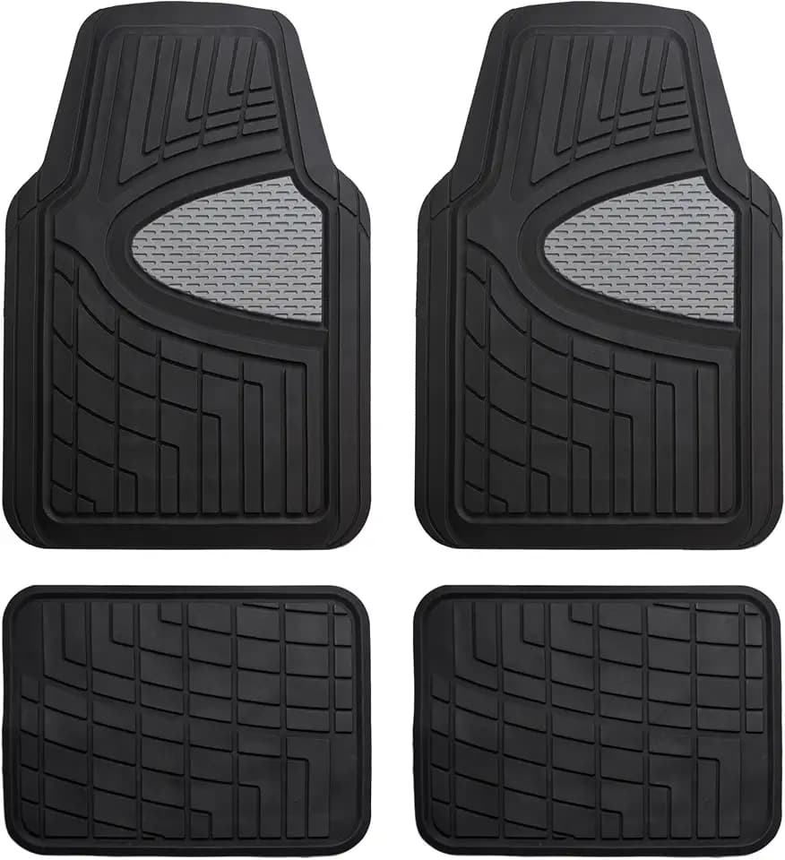 FH Group Automotive Floor Mats - Heavy-Duty Rubber Floor Mats for Cars, Universal Fit Full Set, Climaproof Floor Mats, Trimmable Floor Mats for Most Sedan, SUV, Truck Floor Mats Gray Black