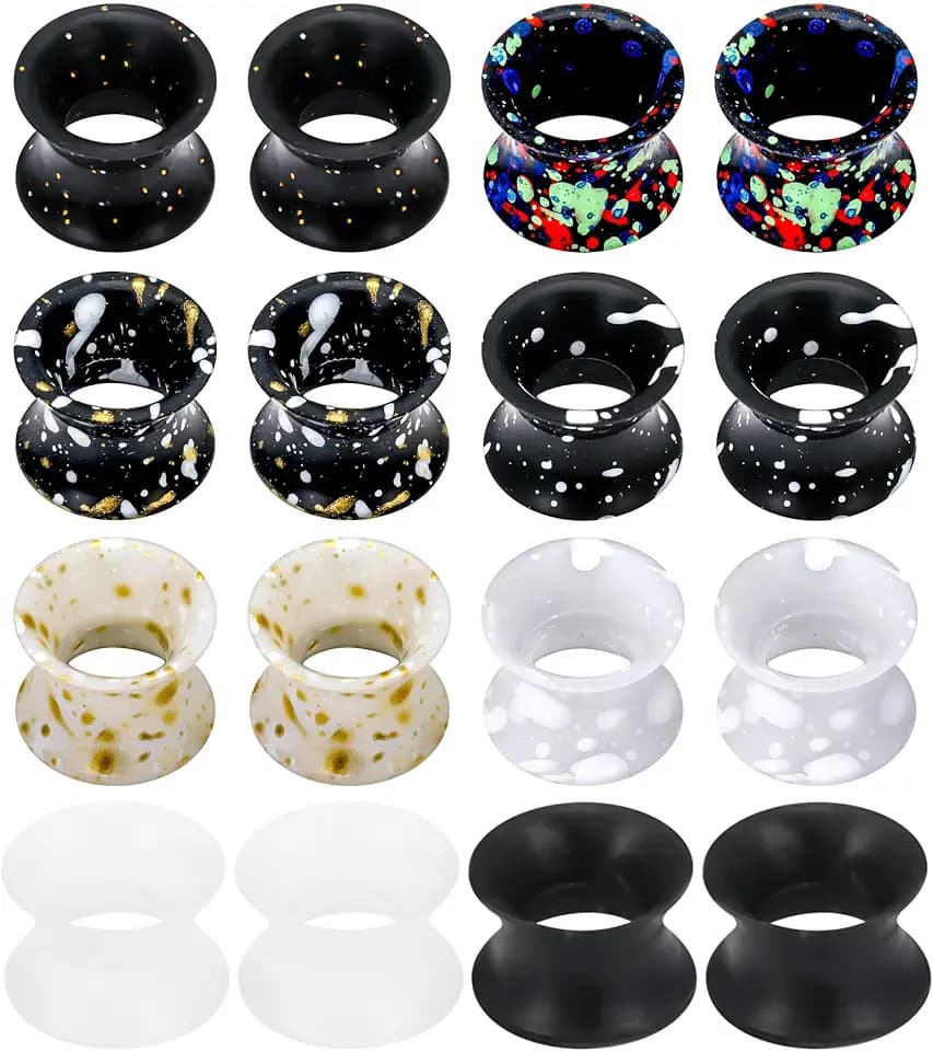 Silicone Ear Gauges Tunnels Plugs for Ears Women Men Earrings Black/Clear Size 4mm-20mm 6G-7/8In Double Gage Retainer Stretching Kit Starter Stretchers Expander