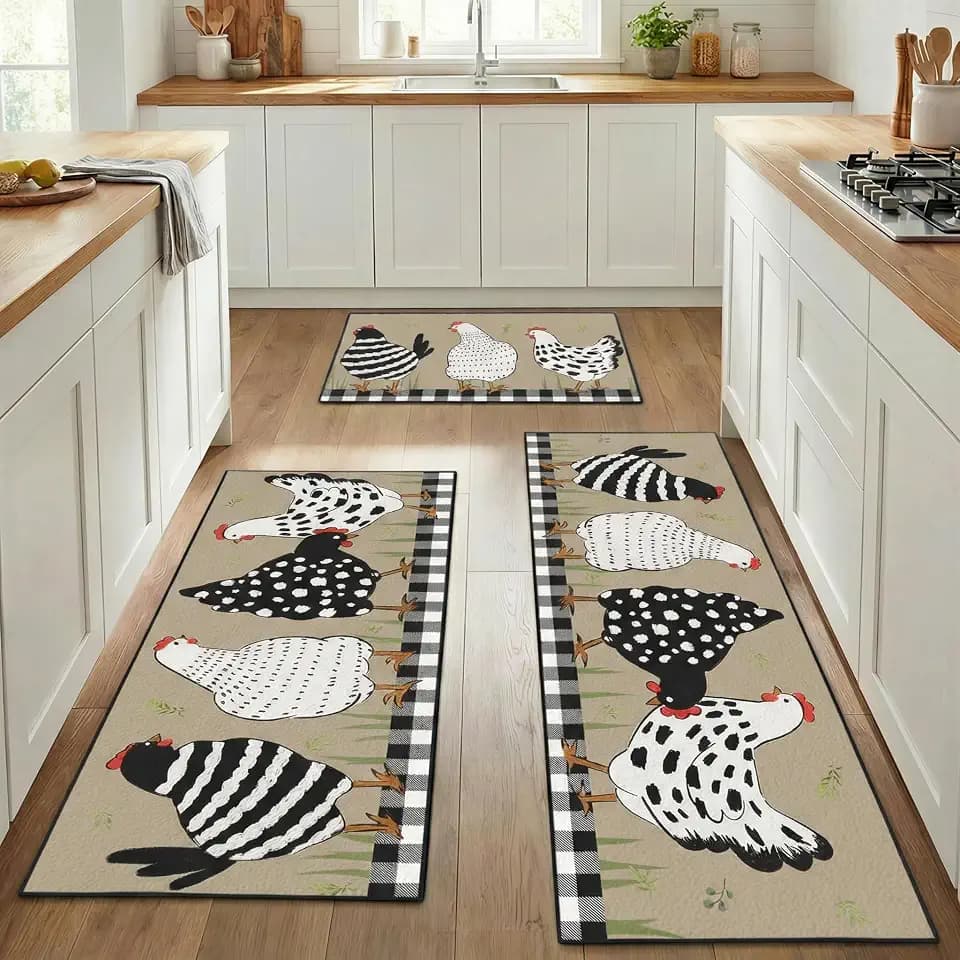Kitchen Rugs Sets of 3 Non Slip Washable Mats for Floor, Rooster