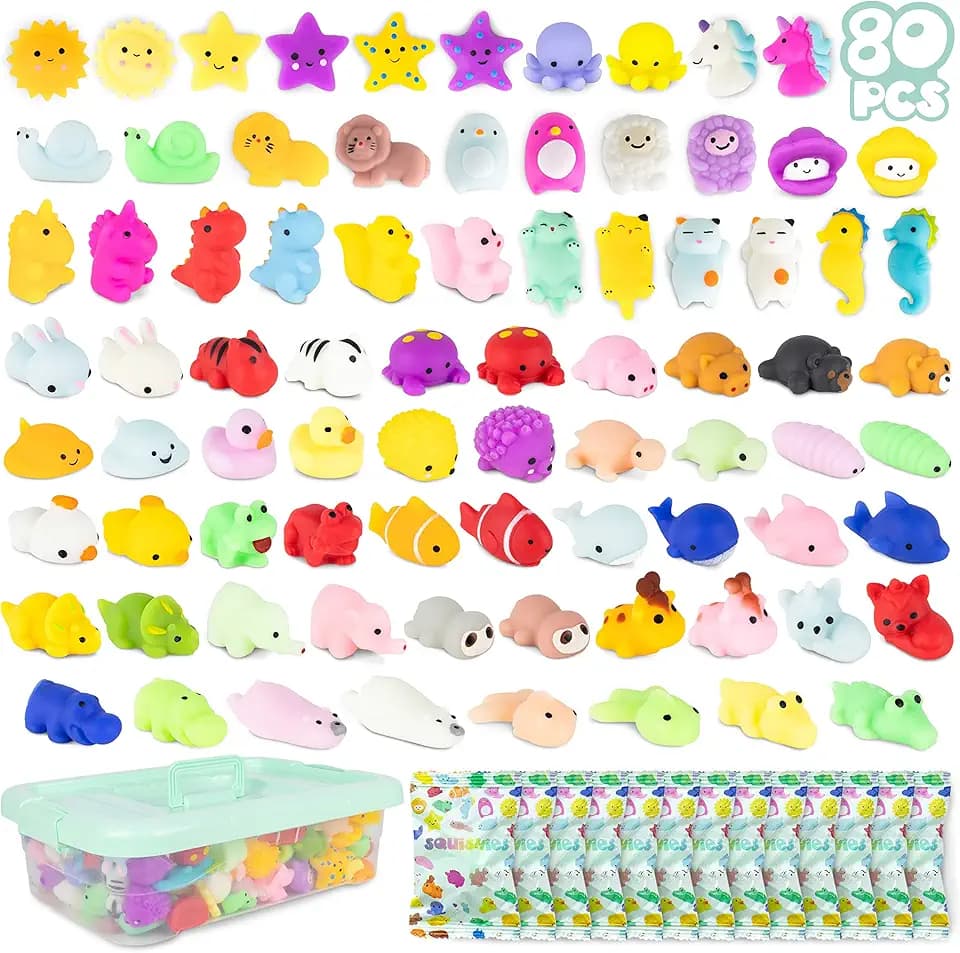 BONNYCO Mochi Squishy Set 80 Stück Mitgebsel Kindergeburtstag, Squeeze Toy