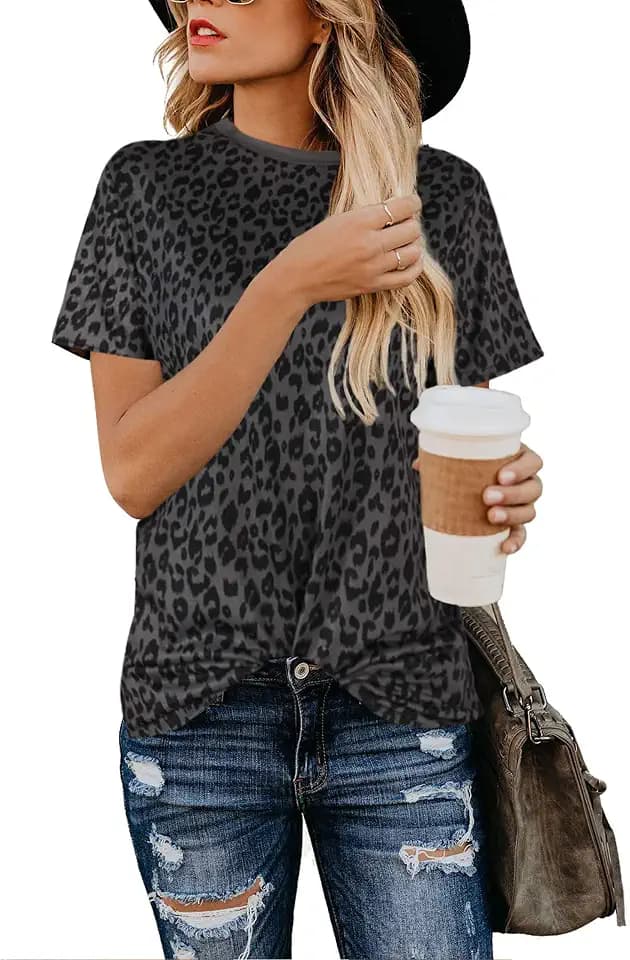 BMJL Women Casual Shirts Leopard Print Top Cute Camo Sleeve Soft Blouse