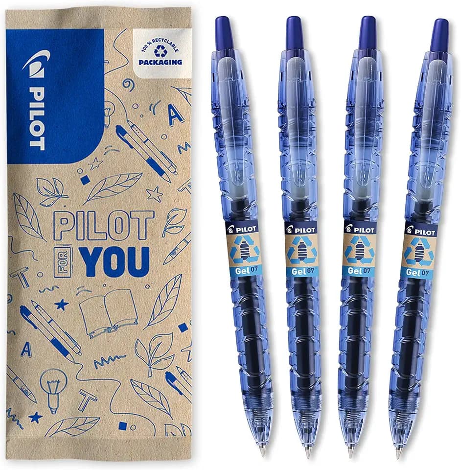 PILOT Bottle 2 Pen Gel 0.7, Gelschreiber, Hergestellt aus recyceltem Kunststoff, (Blau), mittlere Spitze, 1 stück (4er Pack)