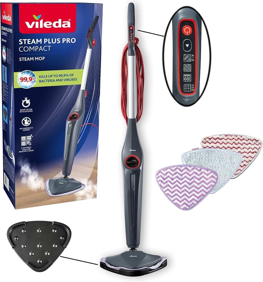 Vileda Steam Plus Pro Compact Dampfreiniger, 4 Dampfstufen
