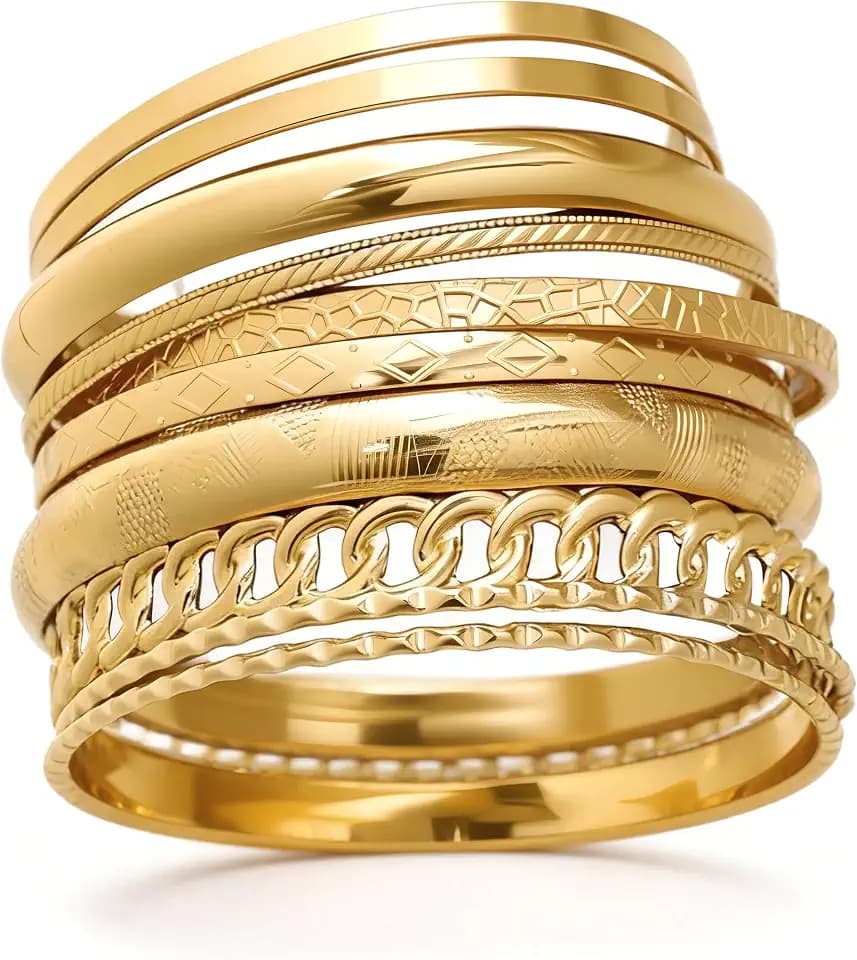 ÌF ME Gold Bangle Bracelets for Women, Indian Bangles Stackable Set, Multi Layer Textured 18K Gold Plated Chunky Bracelets Boho Jewelrys Set