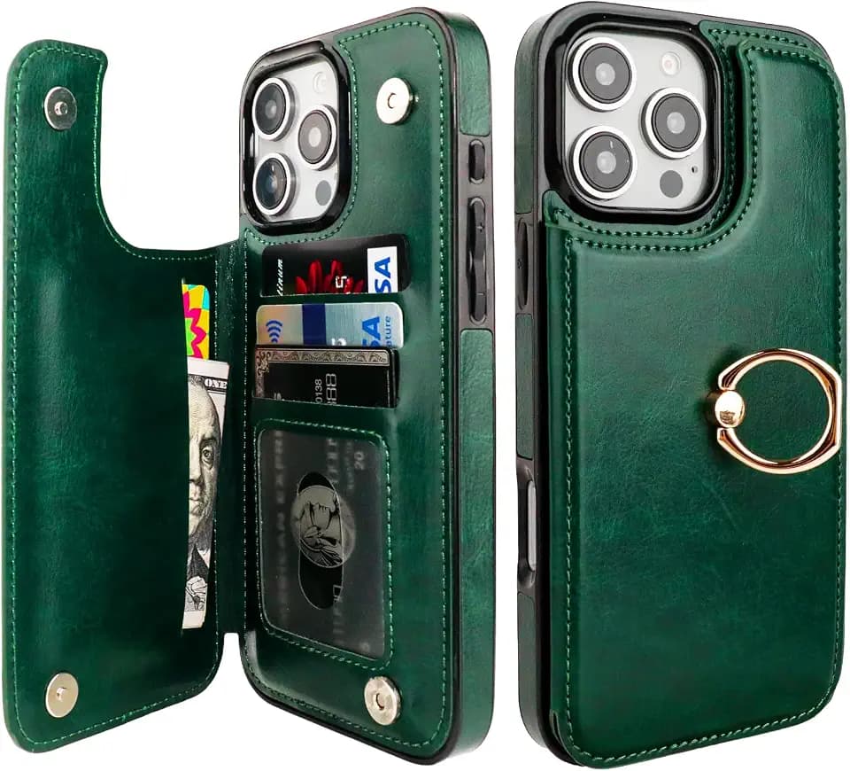 ONETOP for iPhone 16 Pro Max Wallet Case with Credit Card Holder,Green