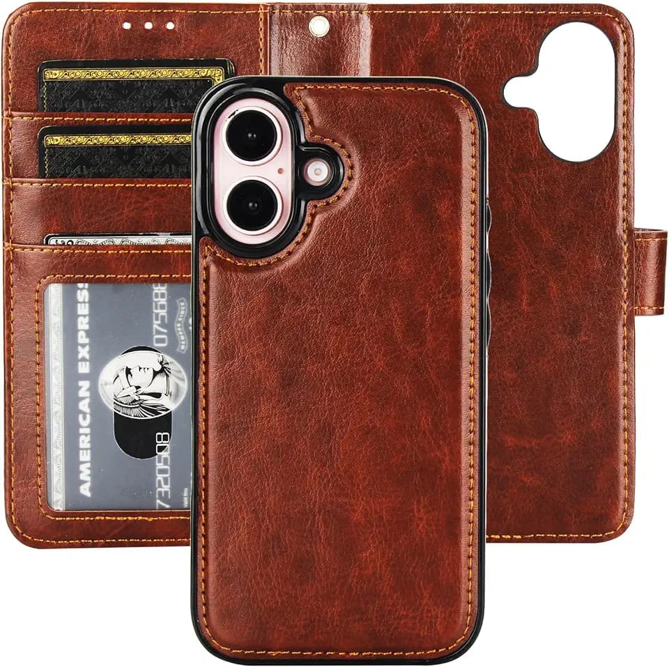 Bocasal Detachable Wallet Case Card Holder for iPhone 16, Brown