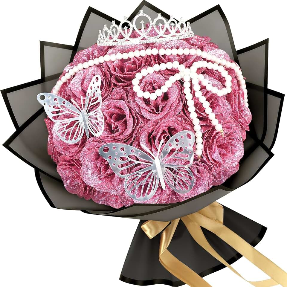 24 Stück Glitzer Rosen,Blumenstrauß,künstlicher rosenstrauß,glitzer rosenstrauss,glitzer blumen,-DIY künstlich Selbstgemachter glitzernder Strauß Für Geburtstag,Jahrestag,Valentinstag, (Rosa-A)