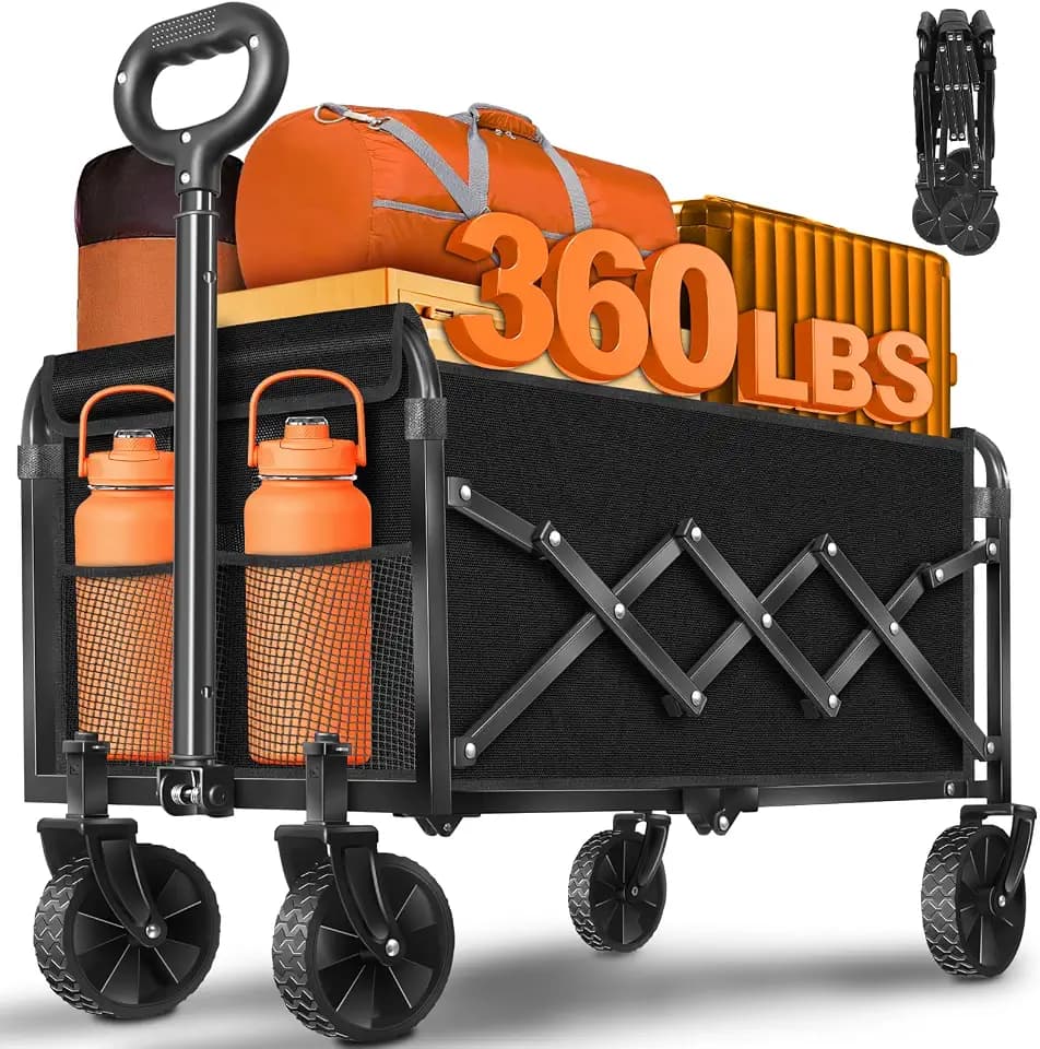 Wagons Carts Foldable,360lbs Collapsible Wagon with Wheels, Foldable Wagon