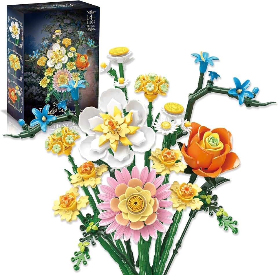 Flower Bouquet Building Set, Compatible with Lego Botanical Collection Gift, Artificial Bouquet Flowers Arrangement, for Adults Girls, Living Room Home Office Decor, 620PCS
