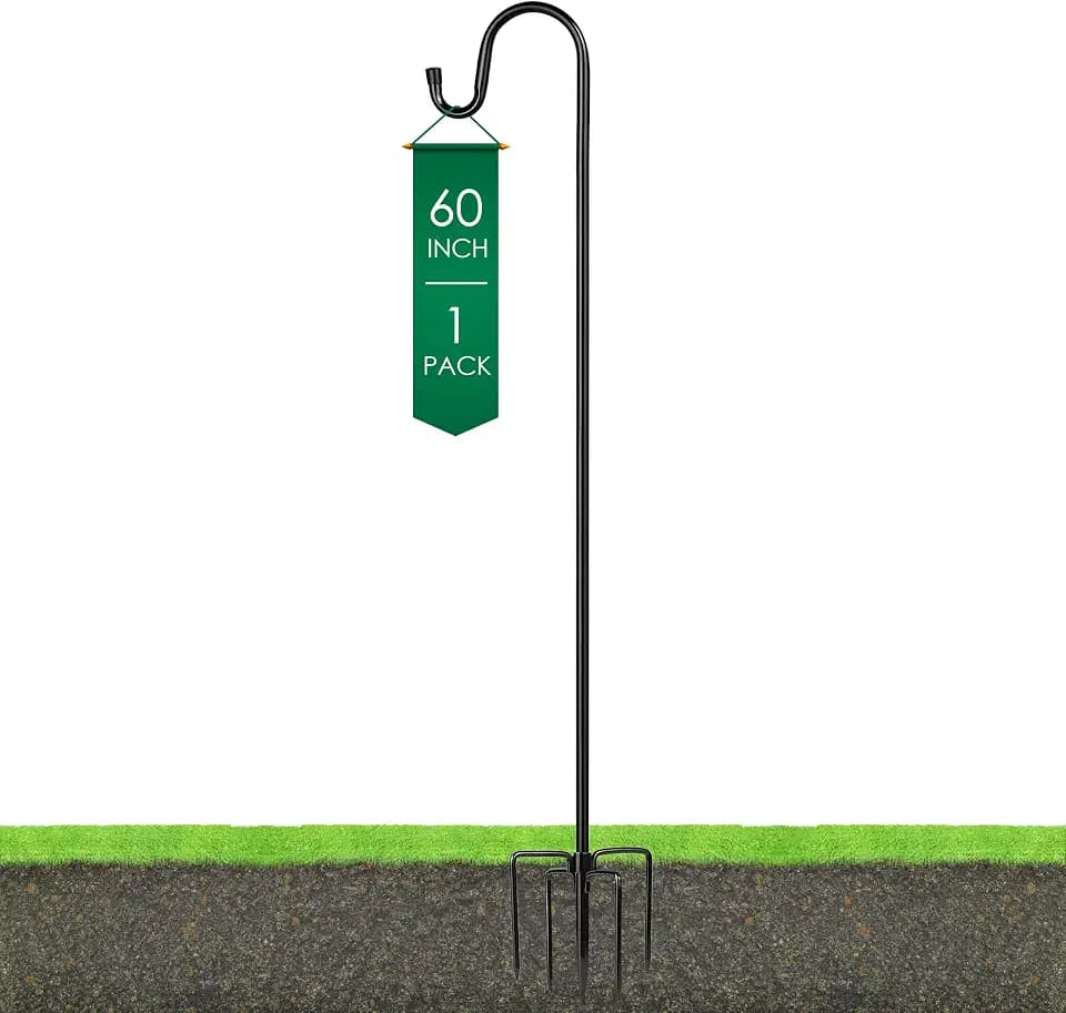 Ottsuls Shepherds Hooks for Outdoor - 60" Heavy Duty Bird Feeder Pole with 5 Prong Base, Adjustable Stand Hanger for Garden Plant, Hummingbird Feeder, Lantern Lights - Haning Wedding Decor (1 Pack)
