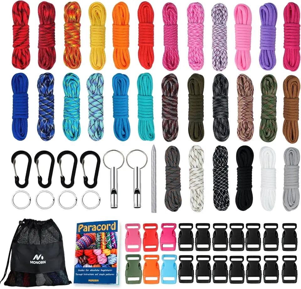 MONOBIN Paracord Combo Kits - 550 Type III Parachute Cord - Bracelet Crafting Kits, Survival Rope Making lanyards,Dog Collar,Bracelet