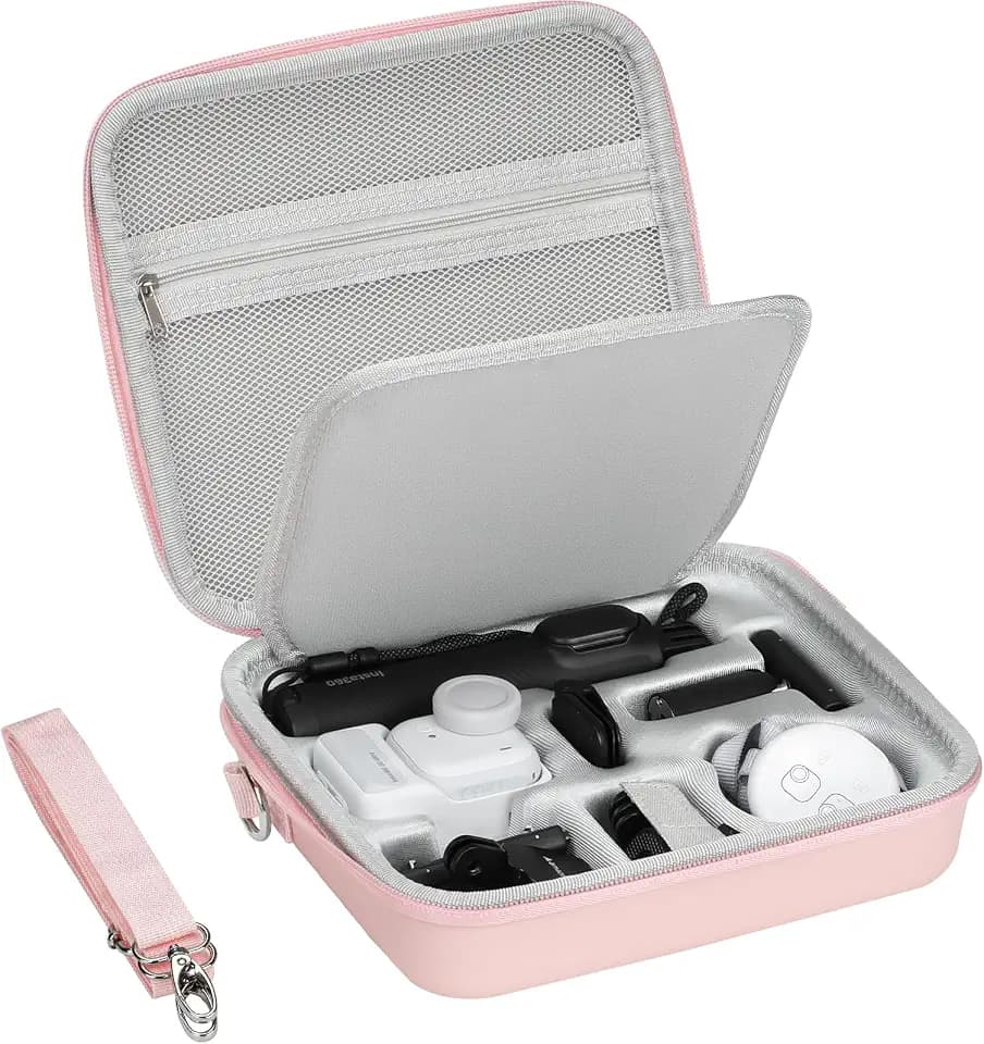 AMAZEAR Carry Case for Insta360 Go Ultra Accessories, Insta 360 Go-Ultra Portable Travel Bag with Shoulder Strap Hard Case for Protection, Organization, and Storage, Water-Resistance, Pink
