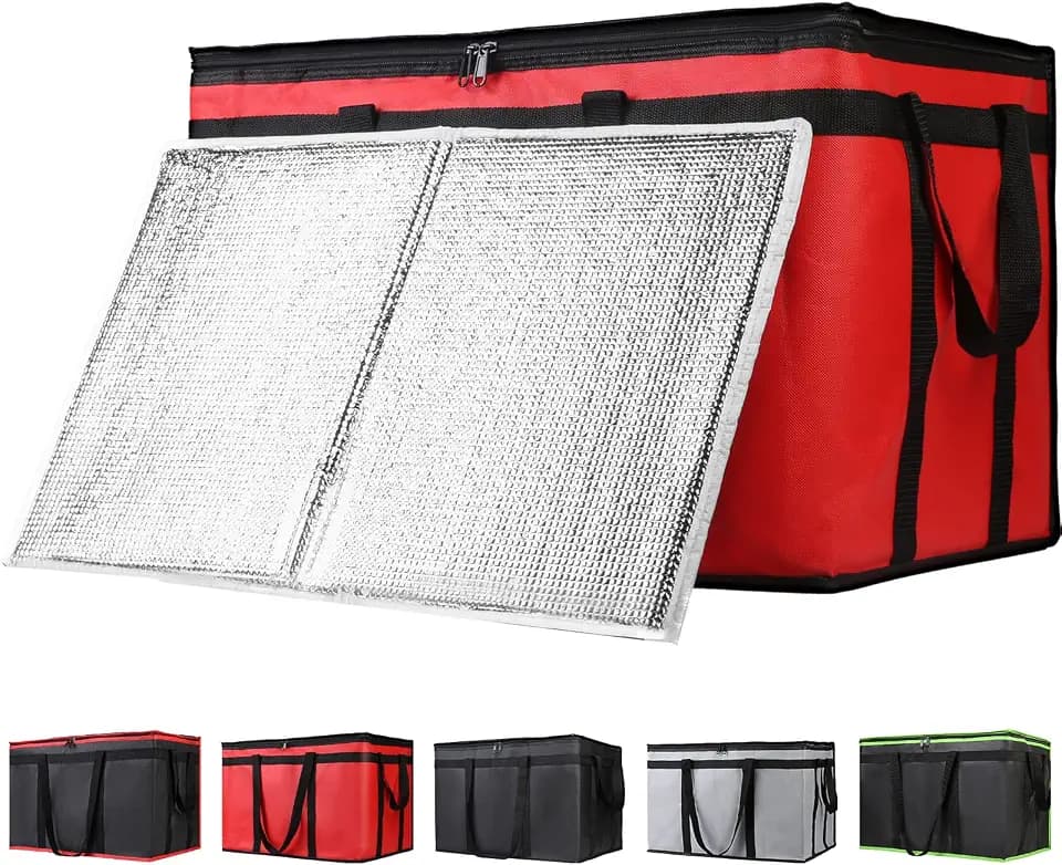 Insulated Food Delivery Bag with Hard Bottom, XXX-Large Insulated Reusable Grocery Cooler/Hot Bags, Tote Bag for Shopping/Travel, Red, 1-Pack