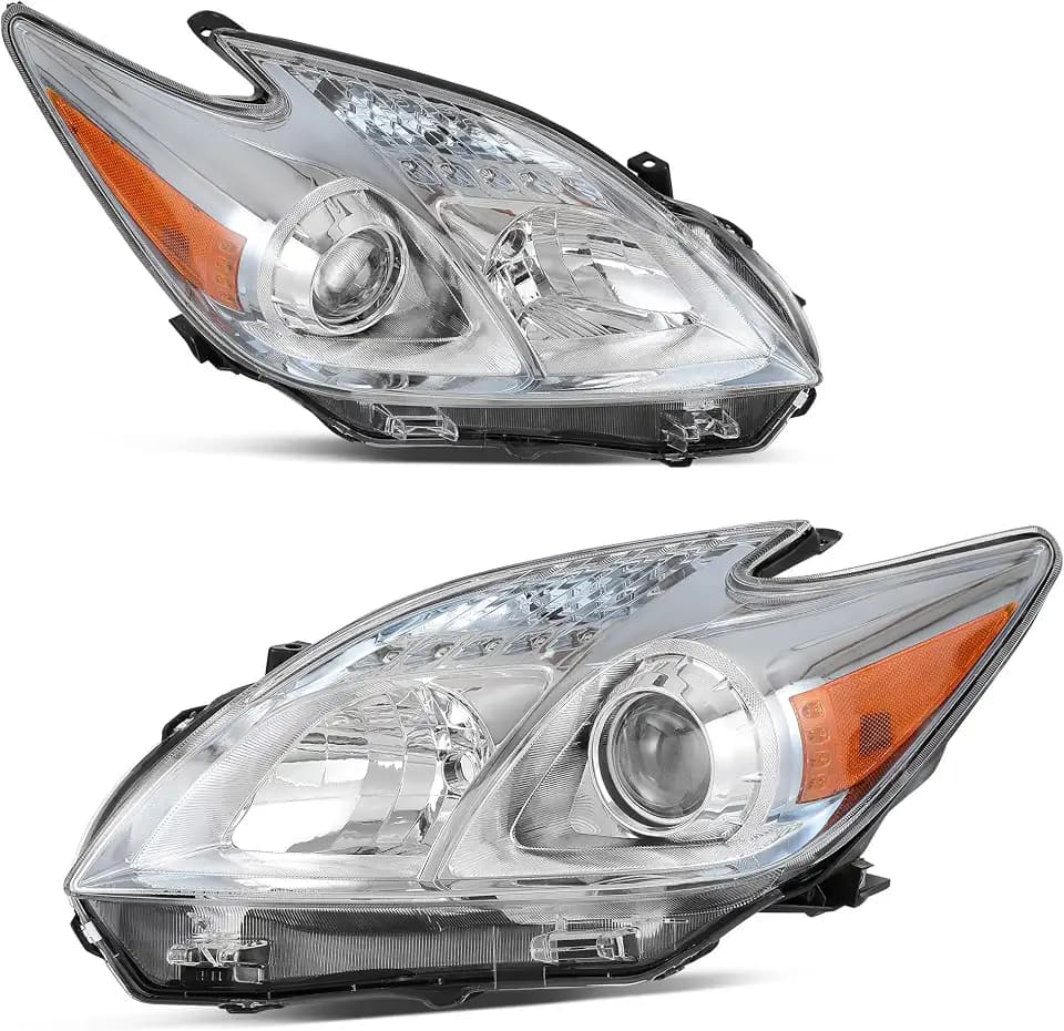 AUTOSAVER88 Headlight Assembly Compatible with 2012-2015 Prius Replacement Headlamp Chrome Housing Amber Reflector Clear Lens w/o Bulbs and Wiring Harness