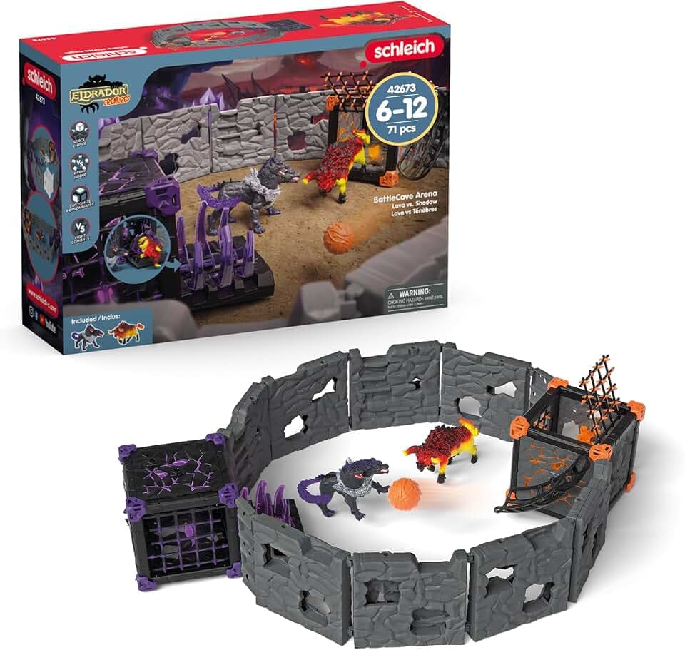 Schleich ELDRADOR | Battle CAVE Arena: Lava vs. Schatten 42673 | 71 Teile | Set aus 2 x ELDRADOR Battle Cave, 2 x Monster und 2 x Kristall | Caves zur Arena stapelbar | Spielzeug ab 7 Jahren