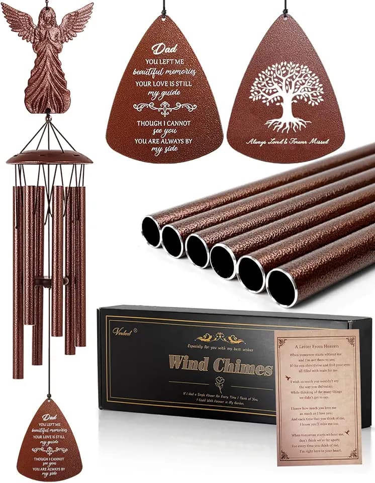 Dad Memorial Wind Chimes, 36" Angel Sympathy Gifts for Loss of Dad Father