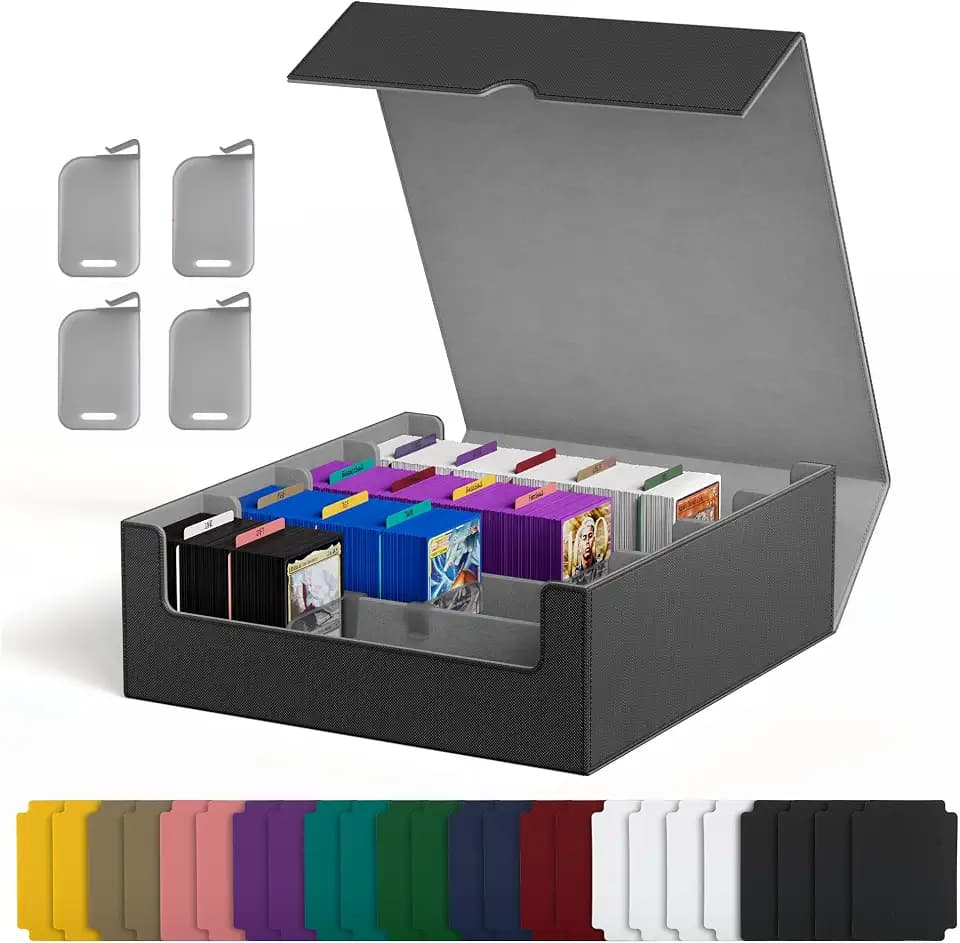 UAONO Kartenaufbewahrungsbox für Trading Cards, 2400+ MTG Commander Deck Box mit 24pcs bunten Teilern, Kartenetui passend für Magic TCG PTCG Spielkarten(schwarz und grau)