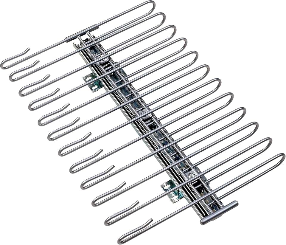 WENKO ausziehbarer Hosenbügel, Halter für 12 Hosen, Zur Befestigung im Kleiderschrank, Verchromtes Metall, 33 x 10 x 47 cm