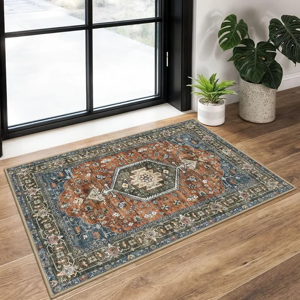 KUTA Vintage Entryway Rugs Indoor Brick Red Washable Rug 2x3 Doormat